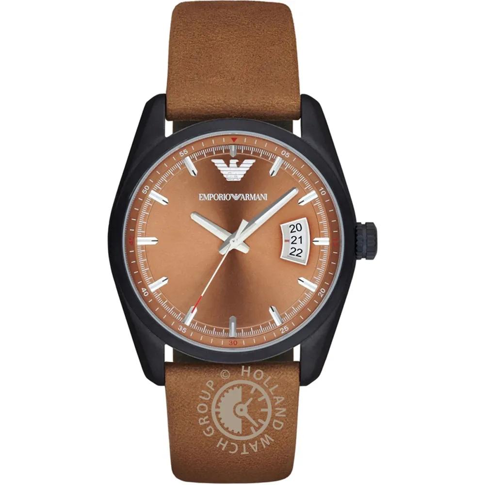 Emporio Armani Мужские кварцевые часы-хронограф Tazio из коричневой кожи AR6080