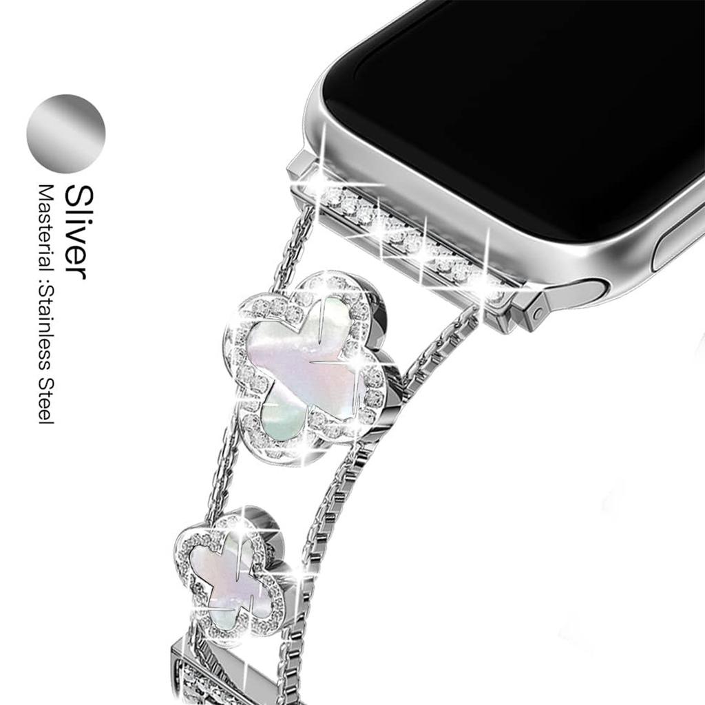 Luxury Style Four-leaf Clover Watch Band For Apple Watch metal with diamonds For iWatch watch bands, high-end luxury Design