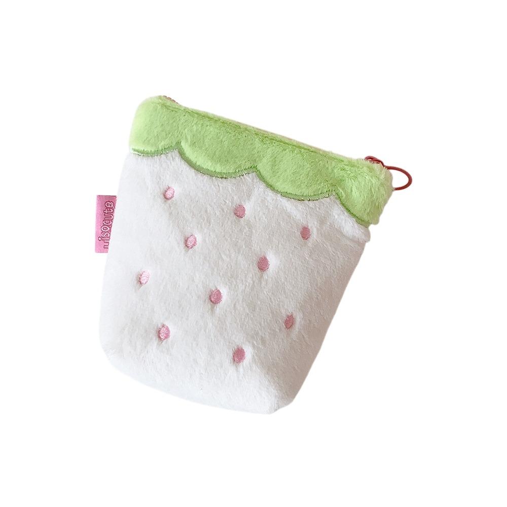 Zipper Design Plush Strawberry Keychain Lipstick Card Bag Earphone Bag Gift Giving