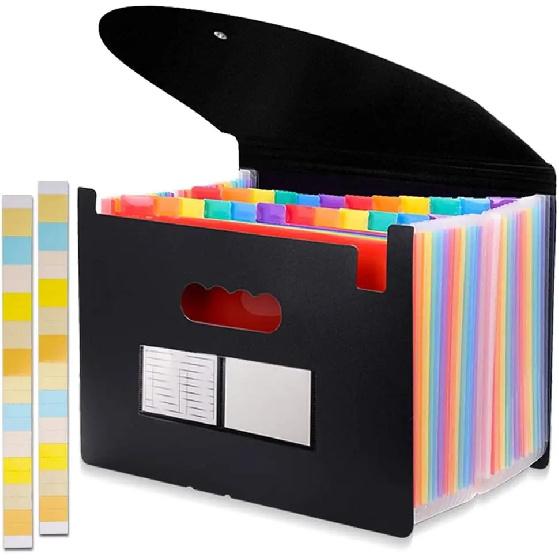 12/24Pockets Expanding File Folder A4 Size Filing Folder Organizer Large Capacity Portable Accordian File Box For Classroom Offi