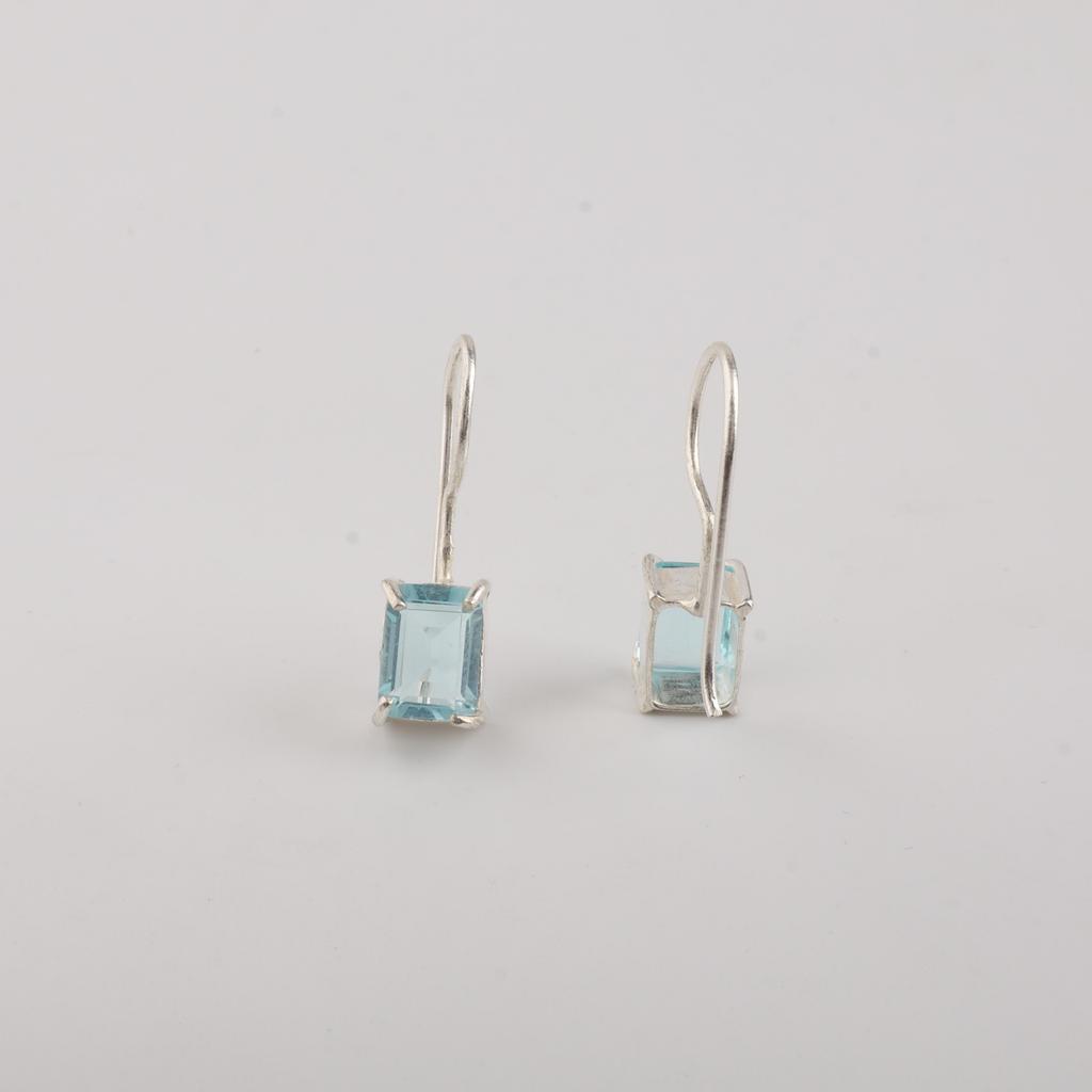 Натуральный Голубой Топаз Камень Серебряная Бохо Серьга 1" Стерлинговое Серебро 925 Пробы Ручная Работа Ювелирное Изделие Для Подарка на День Святого Валентина/Годовщину EE-180-11