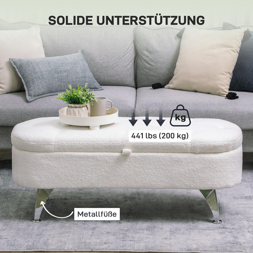 Bench with Storage, Lid and Metal Legs for Living Room, Bedroom, Hallway, White