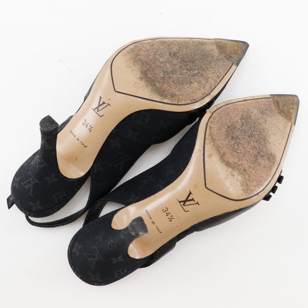 LOUIS VUITTON Heel pumps Monogram Strap sandals black canvas/leather Women Used