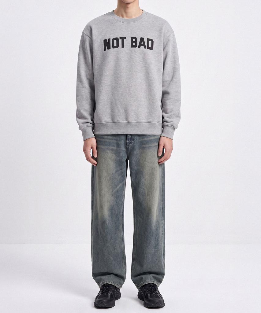 TENBLADE Premium Double-Sided/Fleece-Lined Not Bad Semi-Overfit 4-Color Lettering Sweatshirt (Type B)