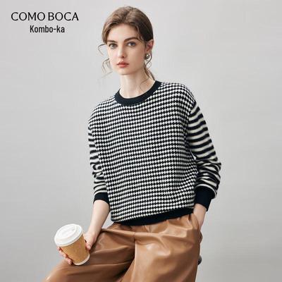 Женский полосатый жаккардовый кашемировый свитер Comon Boca с круглым вырезом