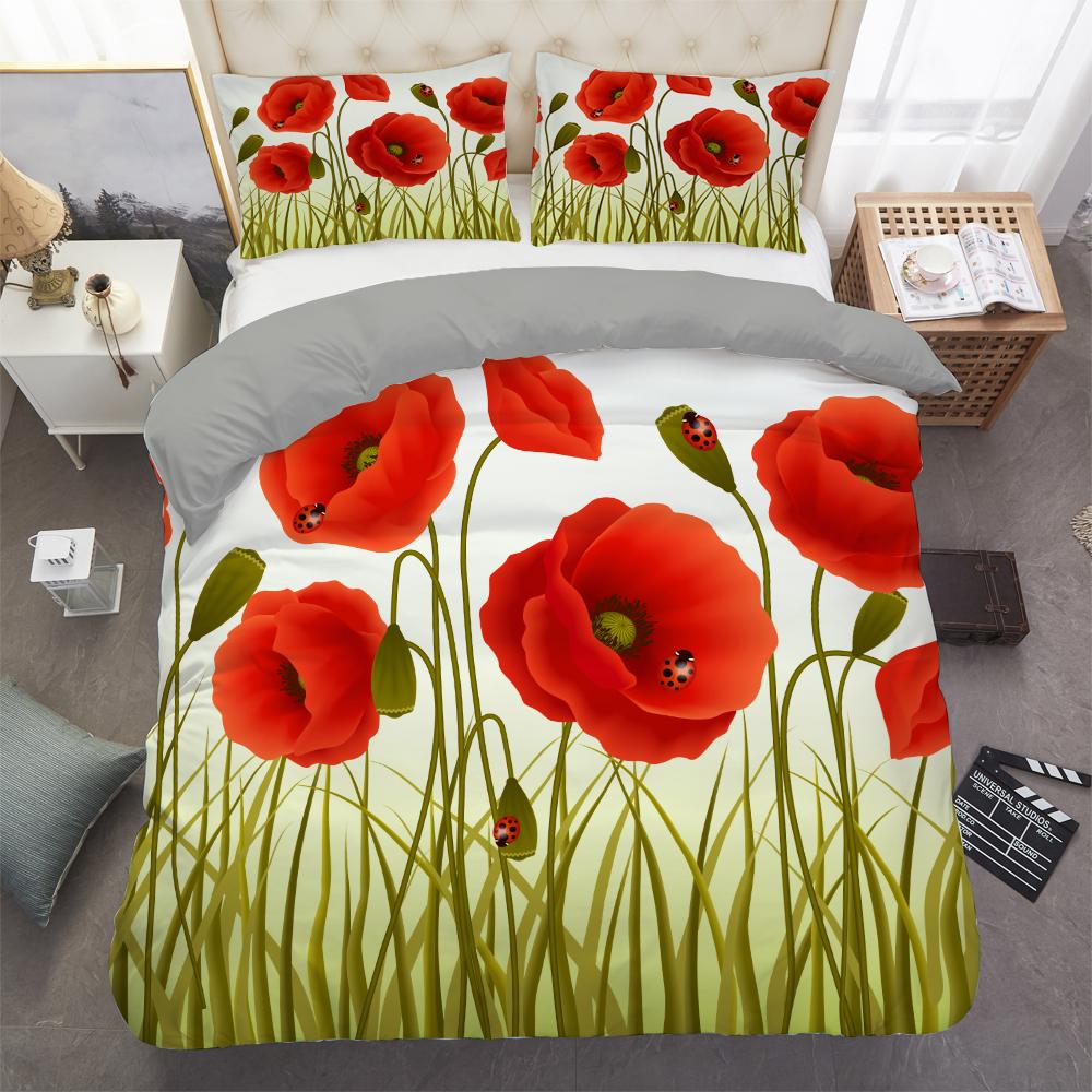 Пододеяльник Golden Red Rose King Queen Романтический комплект постельного белья с цветочным принтом Цветы ко Дню святого Валентина Пододеяльник из полиэстера