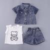 Летний джинсовый жаккардовый костюм-тройка в корейском стиле для девочек
