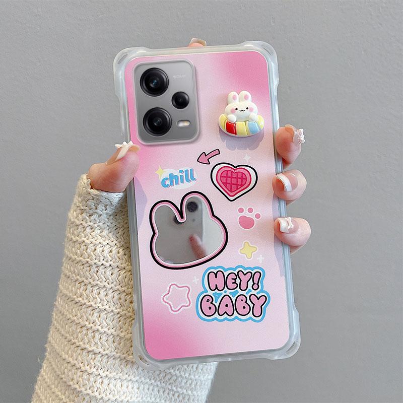 KEYSION Чехол для телефона с ремешком через плечо для Redmi Note 12 Pro 5G, милый мультяшный длинный шнурок, зеркальный противоударный чехол для Redmi Note 12 4G