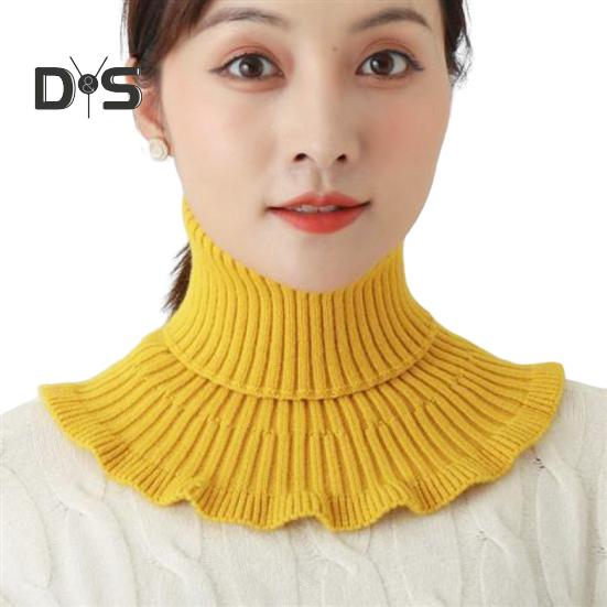 Женский искусственный шарф с высоким воротником, ребристая текстура, отделка оборками, однотонный вязаный воротник, осень-зима, утолщенный теплый искусственный воротник