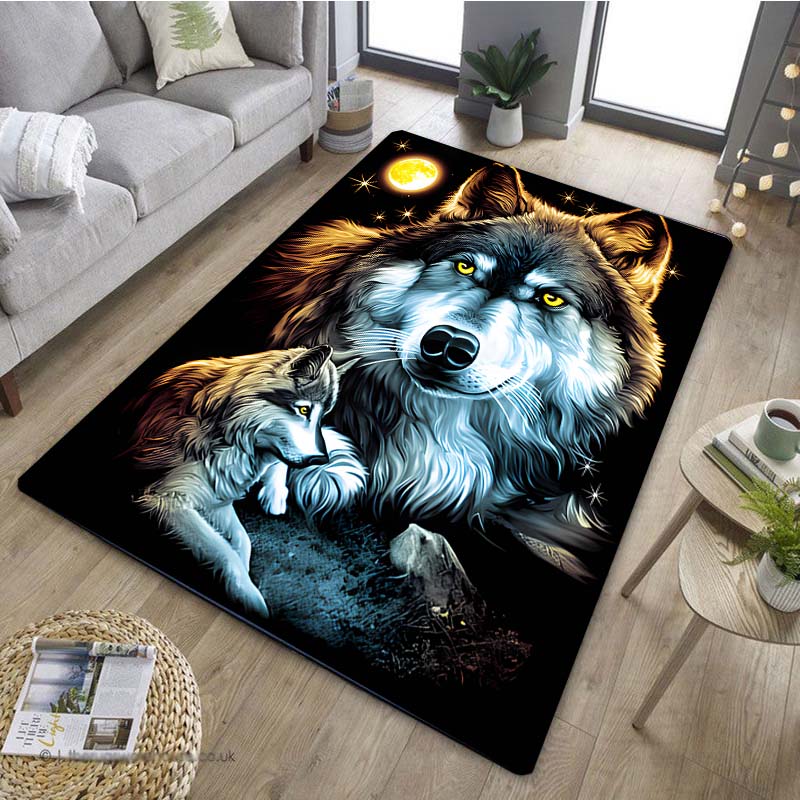 1PCStylish Wolf Dream Catcher Pattern Anti Slip Kitchen Rug for Kitchen Living Room Bedroom Washable Flannel Area Rug