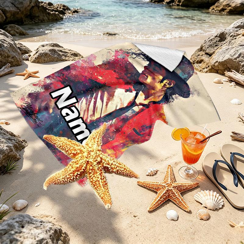Custom Name Personalized Michael Jackson Print Beach Towel, for Trip Camping Beach Party Home Decor, Birthday Gift for Family & Friends