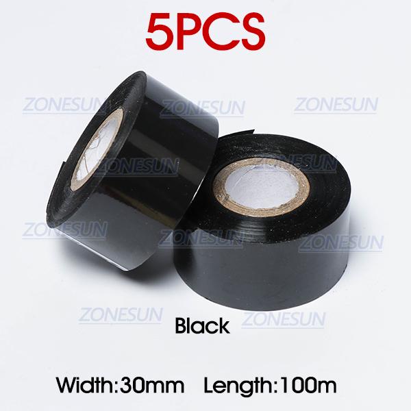 ZONESUN Thermal ribbon of ribbon printing machine, 30*100m, date printing ribbon for plastic and paper(5roll/lot)