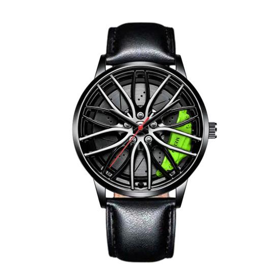 Quartz Watch Precise Round Dial Pointer Display Shockproof Hidden Clasp Chronograph with Car Wheel Rim Hub Design Automatic Quartz Wristwatch Clock