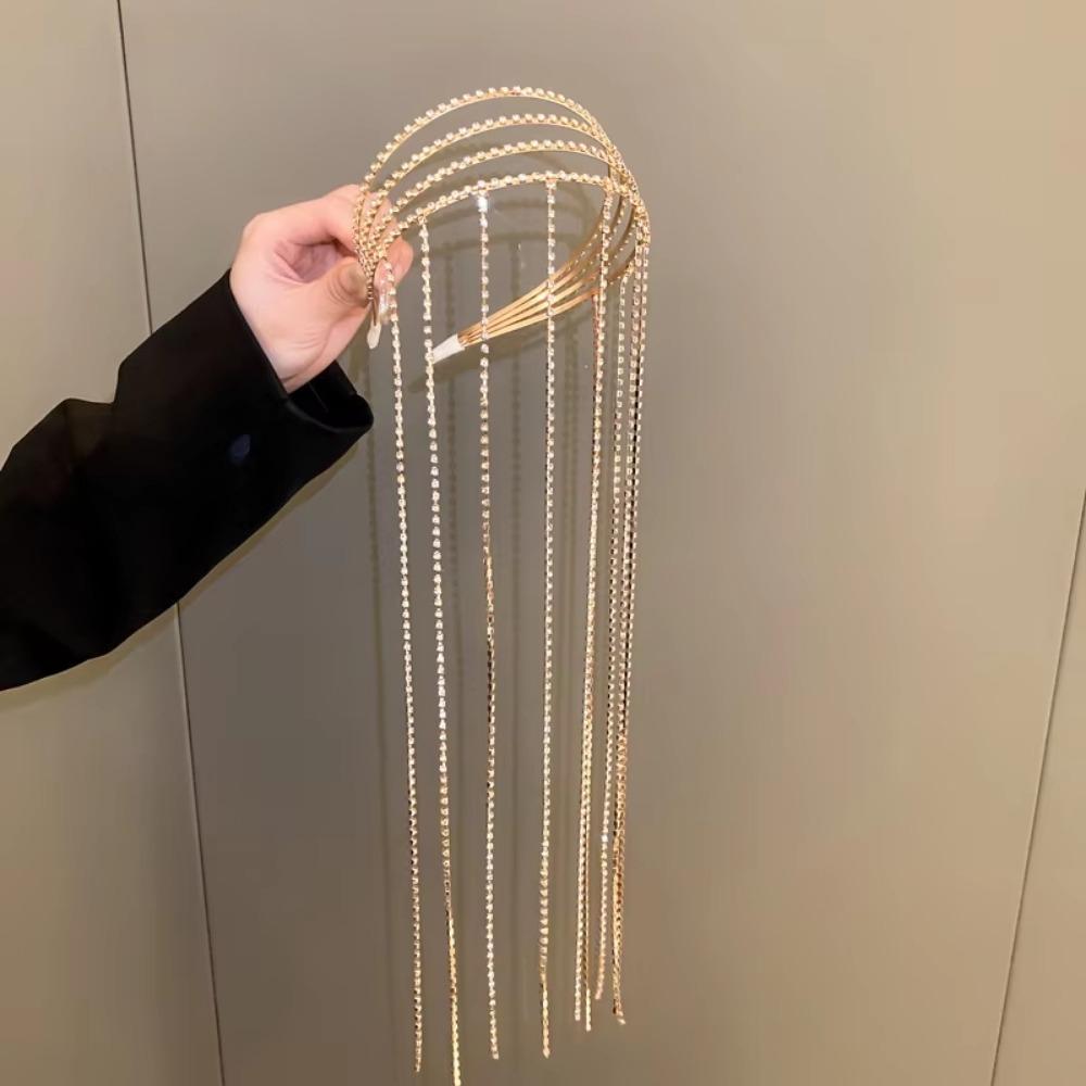 Reflection Rhinestones Tassel Headband Luxury Shiny Hair Accessories Girls Headwear  Women