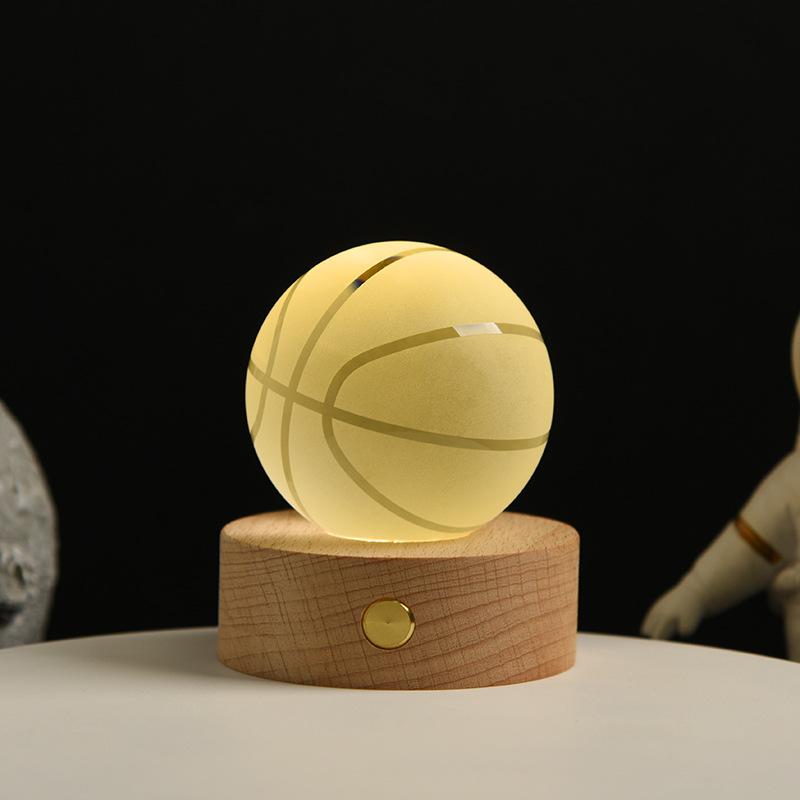 3D Crystal Ball Light Solar System Planet Pattern Crystal Ball Round Wooden Base Night Light for Kids Bedroom Table Desk Decor