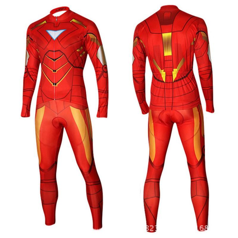 Superhero Themed Cycling Jersey Set Long Sleeve Pants With Padded Seat Men Women Kids