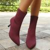 Women Knitting Sock Boots Elegant High Heels Shoes Woman Fashion Winter Sharp Pointed Thin Heel  Sexy Ankle Boots for Women