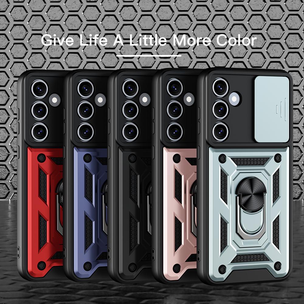 KEYSION Противоударный чехол для Samsung M55 5G M35 M15 5G Slide Camera Lens Защитное кольцо Подставка Чехол для телефона для Galaxy F15 F55 5G