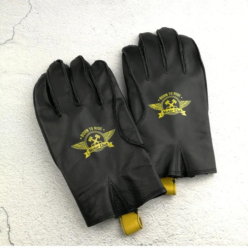 Unisex Motorcycle Rider Cowhide Gloves Classic Black & Yellow Vintage Leather Cycling & Outdoor Riding heavy Duty Work Luvas