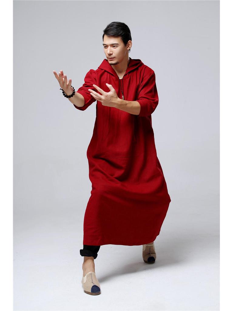 Ma Fan Zen Long Hooded Casual Cotton Linen Men's Robe