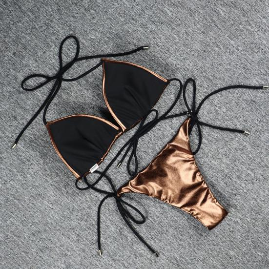 2 Pcs/Set Women Bikini Set Smooth Surface Reflective Padded Wire Free