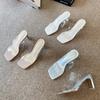 X281-2 Sandals Women's 2025 Fashion New Spring and Summer Outer Wear One-word Transparent Thick Heel Solid Color High Heel Cool Slippers