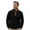 Men's Black Ribbed Sweater with Brown Leather Accents - Autumn Style for Outdoor Wear