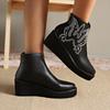 Size 36- 42 Women's Ankle Boots Leather Heels Winter Fashion Print Wedge Warm Boots Plush Women's Chelsea Gothic