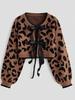 2025 A/W Leopard Print Loose Knit Sweater with Drawstring - Korean Style Trendy Women's Pullover