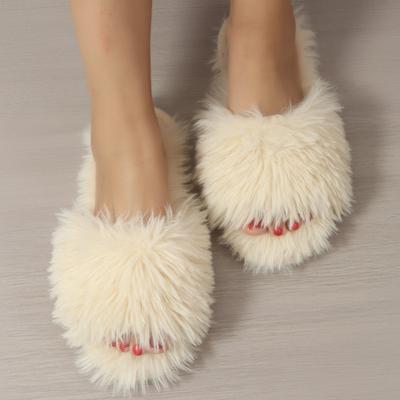 Хлопковые тапочки, Зимние длинноворсовые тапочки для женщин, Домашние плюшевые тапочки с открытым носком