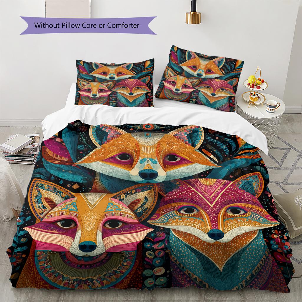 Fox Pattern Bedding Home Decoration Birthday Gift (1 * duvet cover + 2 * pillowcase, without core)