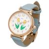 [Fieldwork] Women's Watch Analog Leather Strap Epo Floral Pattern Blue Lale YM117-4