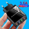 3.0 Quick Charger 5V 3A USB Charger Fast Charging Charge 4 Ports LED Light Phone Charge Adapter EU Plug Charger Accessories