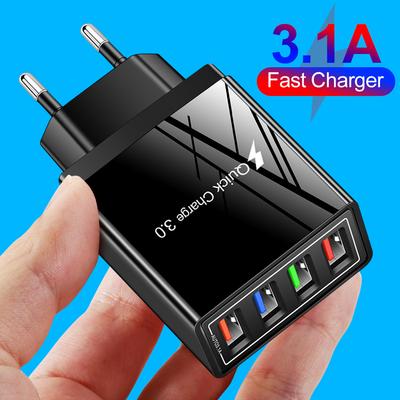 Быстрая зарядка 3.0 5В 3А USB-зарядное устройство Быстрая зарядка Зарядка 4 порта Светодиодная подсветка Адаптер для зарядки телефона Зарядное устройство с вилкой ЕС Аксессуары для зарядки