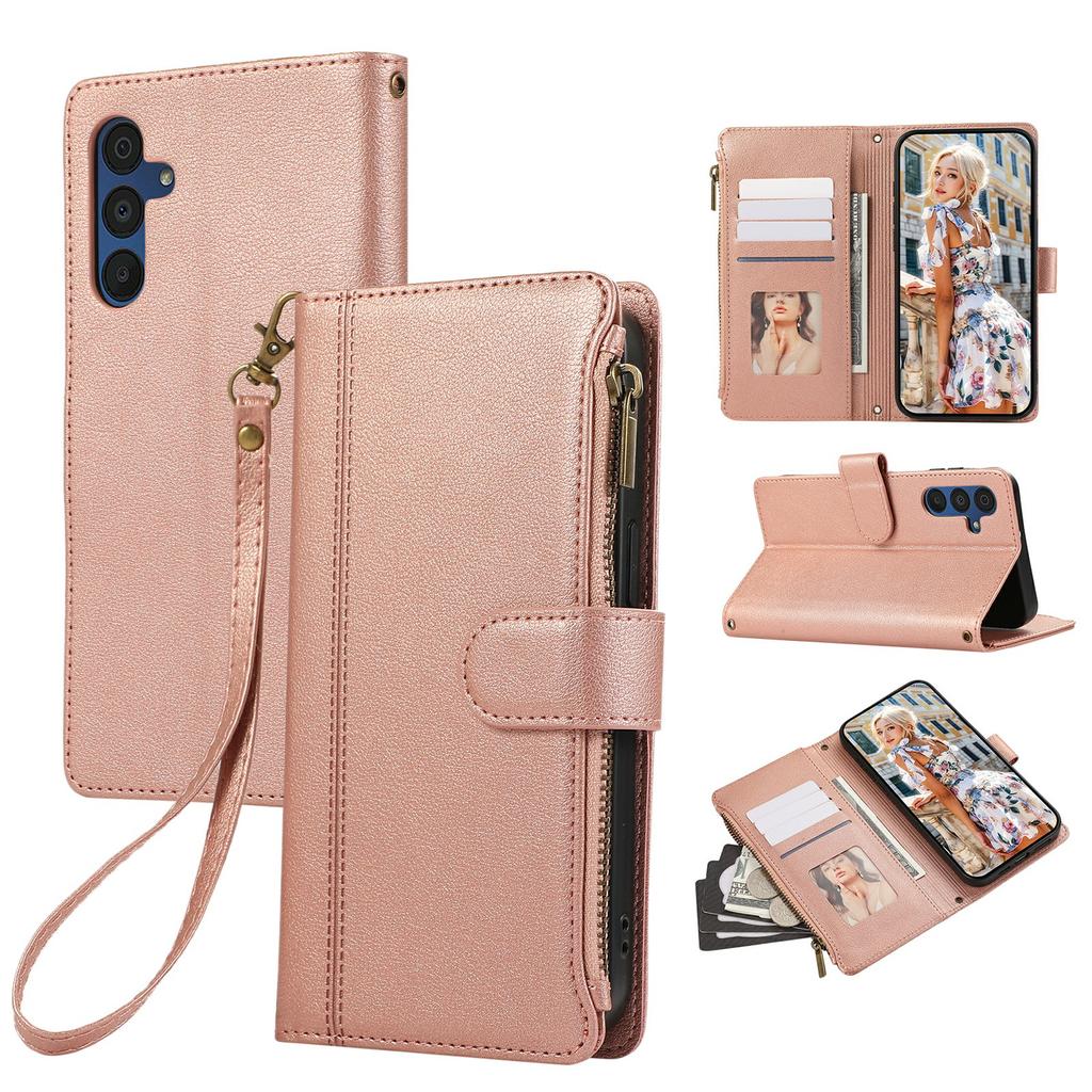 For Samsung Galaxy A35 5G Case Multi Card Slots Zipper Leather Phone Cover with Wrist Strap