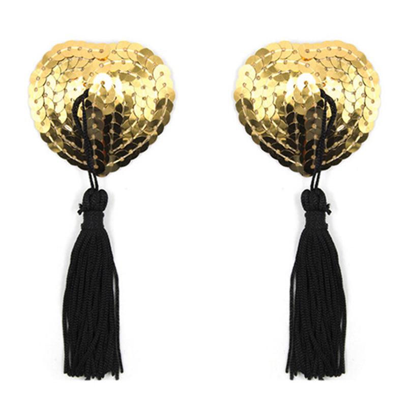 Блестящие накладки на соски в форме сердца с кисточками - Силиконовые пастилки Аксессуары для нижнего белья