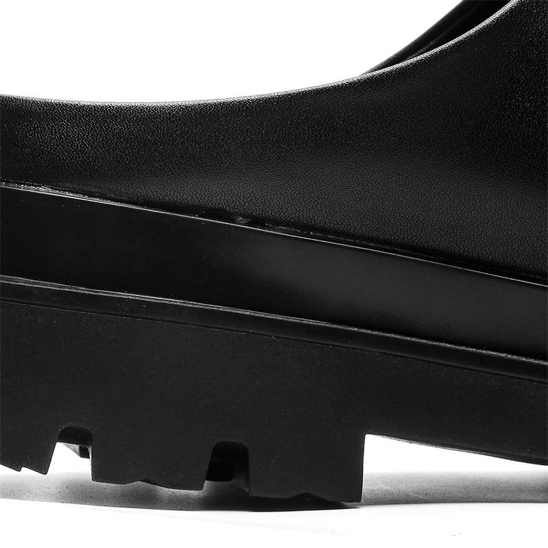 Летние Новые Мюли Уличного Стиля Для Мужчин Однотонные Черные Кожаные Hombre Повседневные Туфли на Высокой Подошве Слипоны Тренд