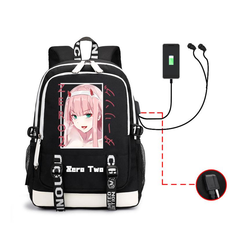 Рюкзак с принтом аниме Arling In The Franxxx, для мужчин и женщин, с USB, большой емкости, для зарядки, для наушников, школьный рюкзак