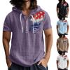 Men'S Casual Short Sleeved Hooded Top Buttoned Open Neck T-Shirt