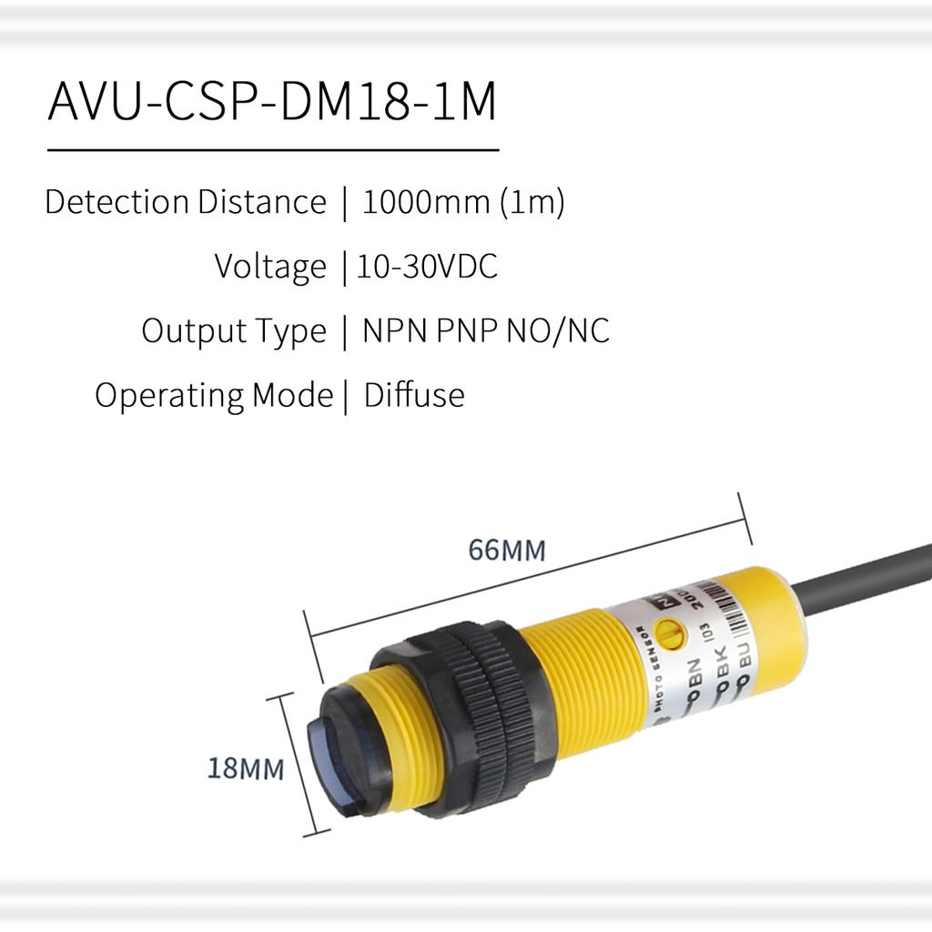 CSP M18 Infrared Photoelectric Sensor 100/400/500/800mm 1M 20M NPN PNP Diffuse Reflective Through-beam 10-30VDC 7