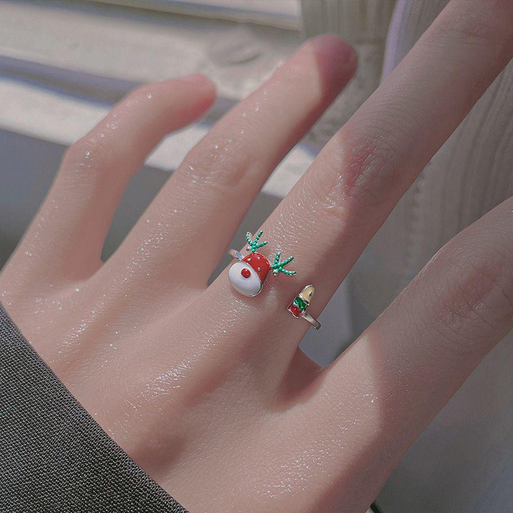 Zinc Zinc Alloy Enamel Elk Ring Dripping Oil Christmas Finger Buckle Unique Decoration