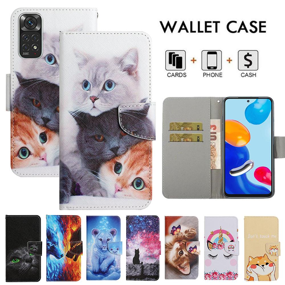 Cute Animals Printed Wallet Case for Redmi Note 11 11 Pro 10 9 8 7 Redmi 10C 10A 10 9 8A 7A Xiaomi Poco M4 Pro X4 Pro X3 M3 OPPO Vivo