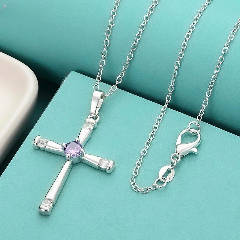 925 Sterling Silver Cross Pendant Diamond Necklace for Women Holiday Gifts Luxury Designer Party Wedding Crystals Jewelry