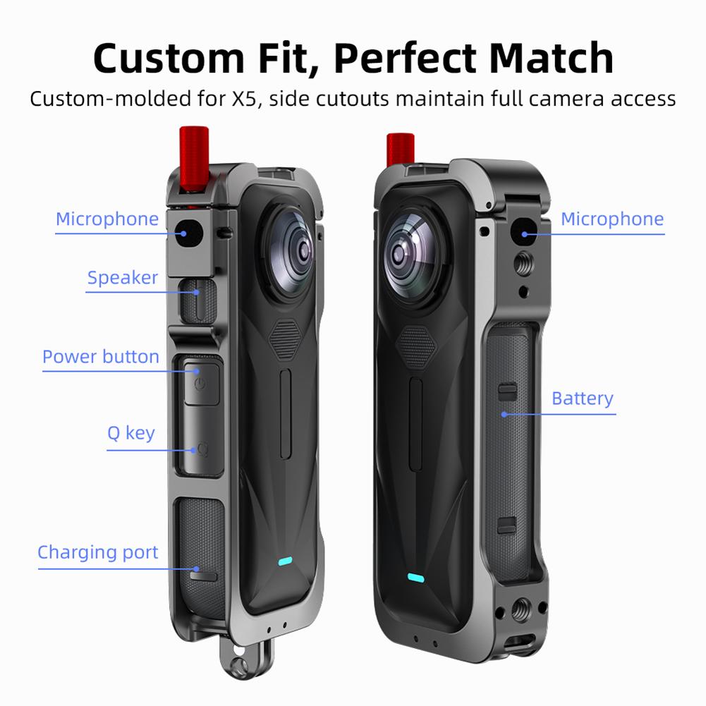 Camera Cage with Lens Guard Quick Release Action Camera Frame Cold Shoe Mount Housing Case for Insta360 X5 Camera Accessories