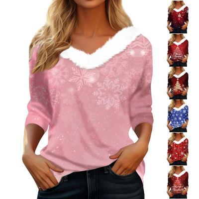 Рубашки с длинным рукавом для женщин Милые топы Рождественские принты Футболки Блузки Повседневные топы больших размеров Базовые топы Пуловеры
