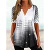 Trendy And Cool Women's Summer Loose V-neck Pullover Short-sleeved Button Printed T-shirt