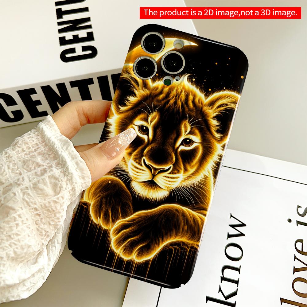 2DFlat Golden Lion Cub Under Crescent Moon All inclusive film hard phone case, compatible with iPhone 18 Pro Max 17 16 15 14 13 12 11