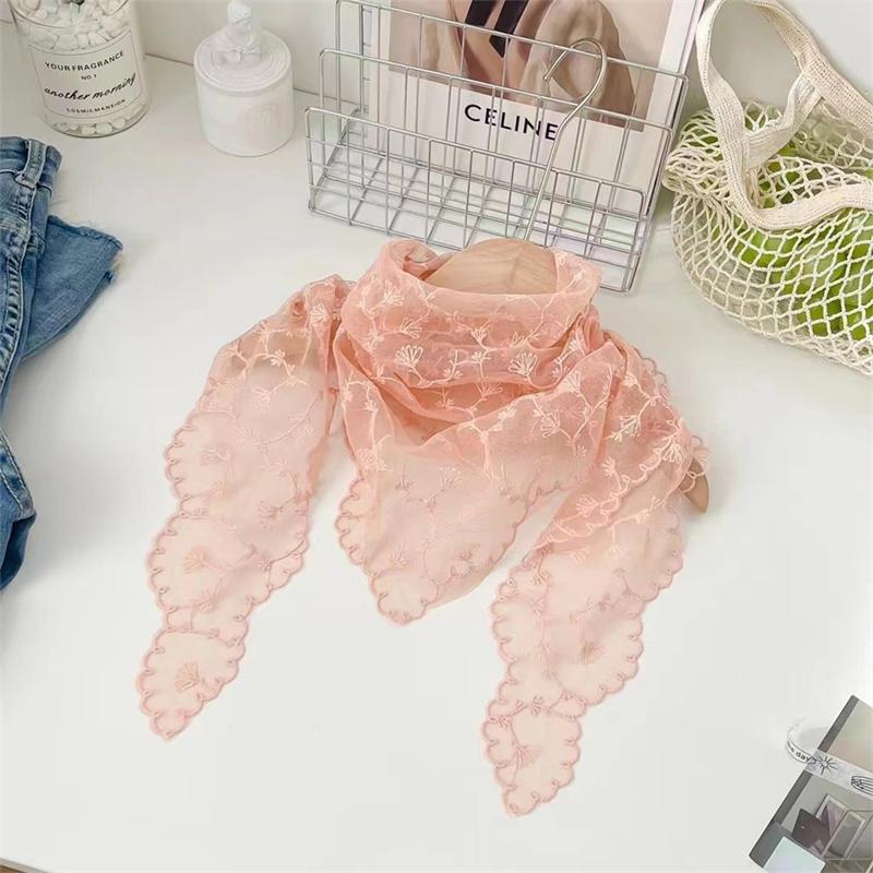 Women Lace Triangle Scarf Sweet Girls Sunscreen Scarf Spring Summer French Beach Style Hair Tie Vintage Female Lady Muslim Hijab