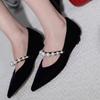 Модные осенние новые туфли на плоской подошве для женщин, модные туфли с острым носком и неглубоким носком, с бусинами на мягкой подошве, нескользящие низкие туфли