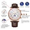 Starry Sky Watch Genuine Leather Strap Roman Alphabet Analog Display Luminous Calendar Moon Phase 3ATM Waterproof Quartz Leisure Business Stylish